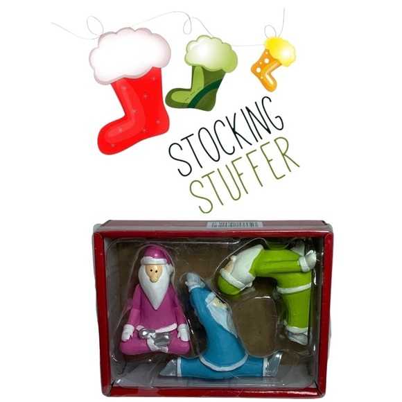 Santa Yoga Figures Gnome Christmas Gift Set Holiday Figures Set of 3 Piece Set - Picture 16 of 16